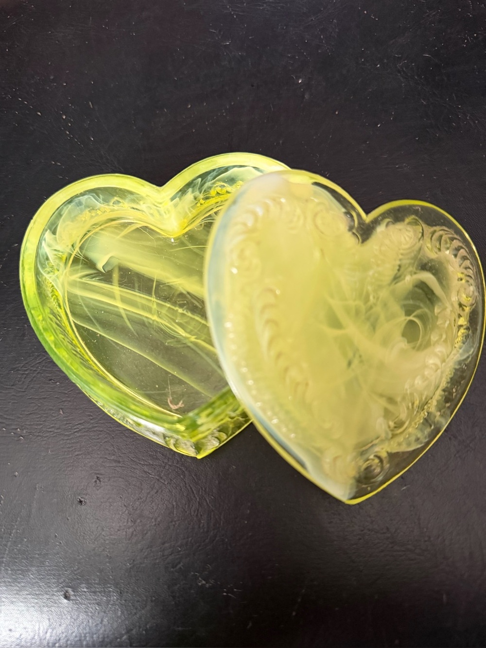 Yellow Heart Glass Trinket Box - Decorative Heart Jewelry Dish